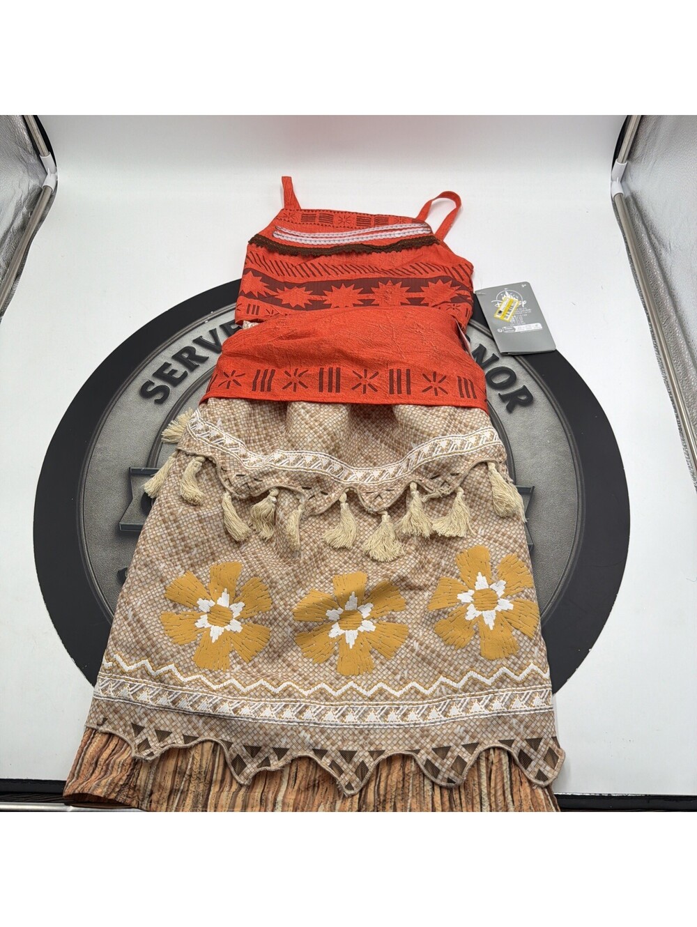 Disney Moana Costume Kids 5/6 Orange 2pc Skirt Set Tribal Sequin Tassel NWT